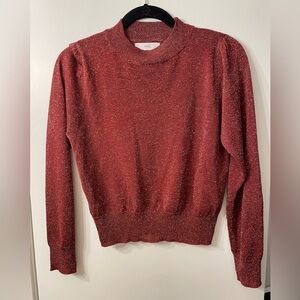 Mango Metallic Burgundy Crewneck Sweater